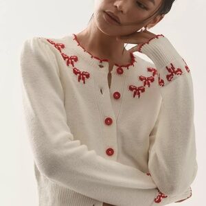 Anthropologie Maeve Embroidered Bow Cardigan Sweater